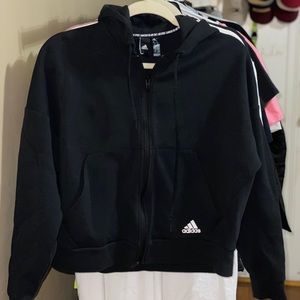 Women’s (M) black cropped Adidas zip up hoodie